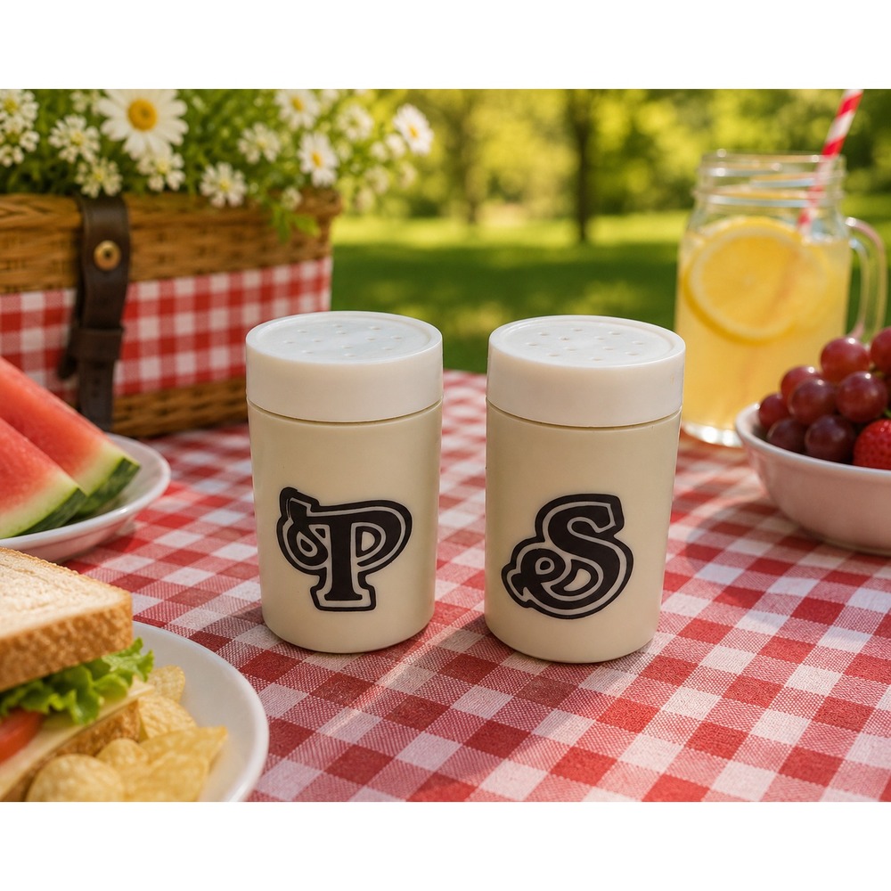 Vintage Plastic Salt and Pepper Shakers Set Cream White Retro Picnic MCM